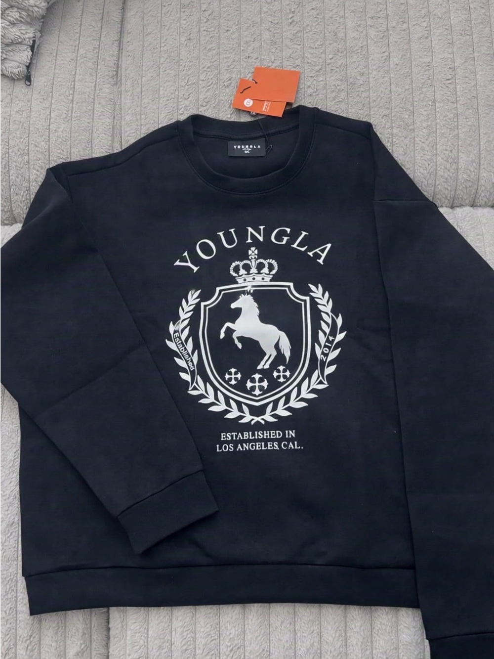 YoungLA Black Crewneck with White Crest Logo